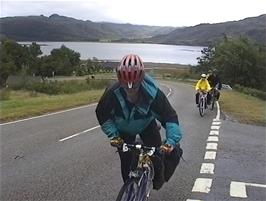 Gavin and the others cycling up the hill from Lochcarron village, 29.5 miles from Ratagan